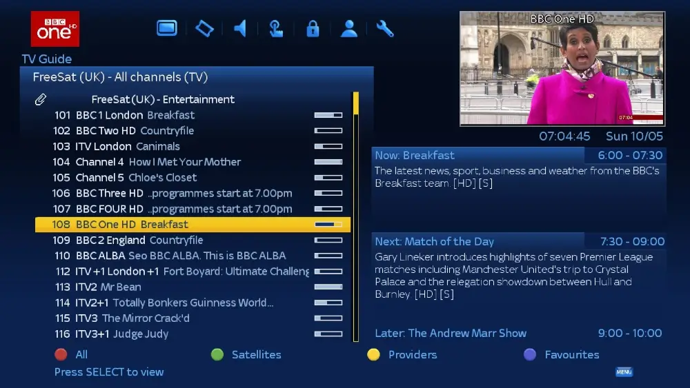 EPG-Darstellung bei IPTV, Kabel und Satellit nebeneinander