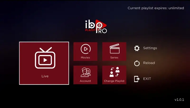 IBO IPTV App-Oberfläche auf Android – Screenshot mit Player und Menü