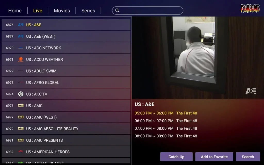 IBO IPTV EPG-Ansicht auf einem Android TV