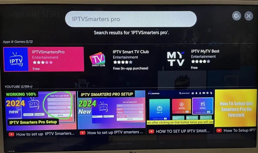 LG Content Store – Suche nach IPTV Smarters Pro