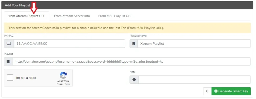 Smartone IPTV aktivieren - M3U-URL und Xtream-Codes Eingabemaske